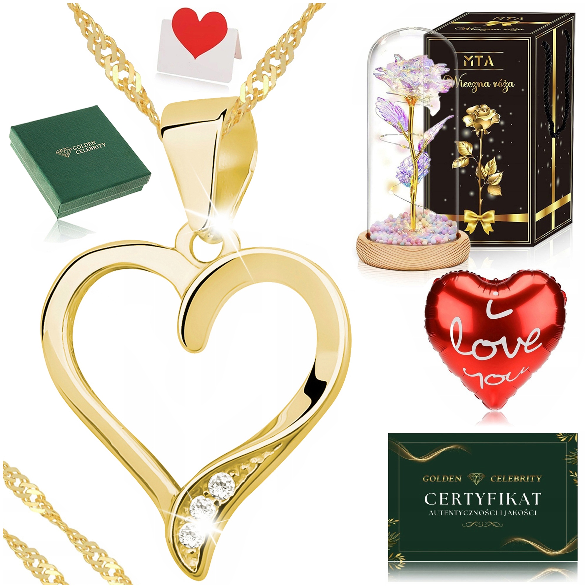 Zlatý Řetízek Singapur Srdce Srdíčko 925 Věčná Růže Ve Skle