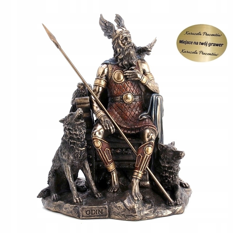 Odyn Na Tróne V Zbroji S Oštepom Vedľa Verných Vlkov Darček V