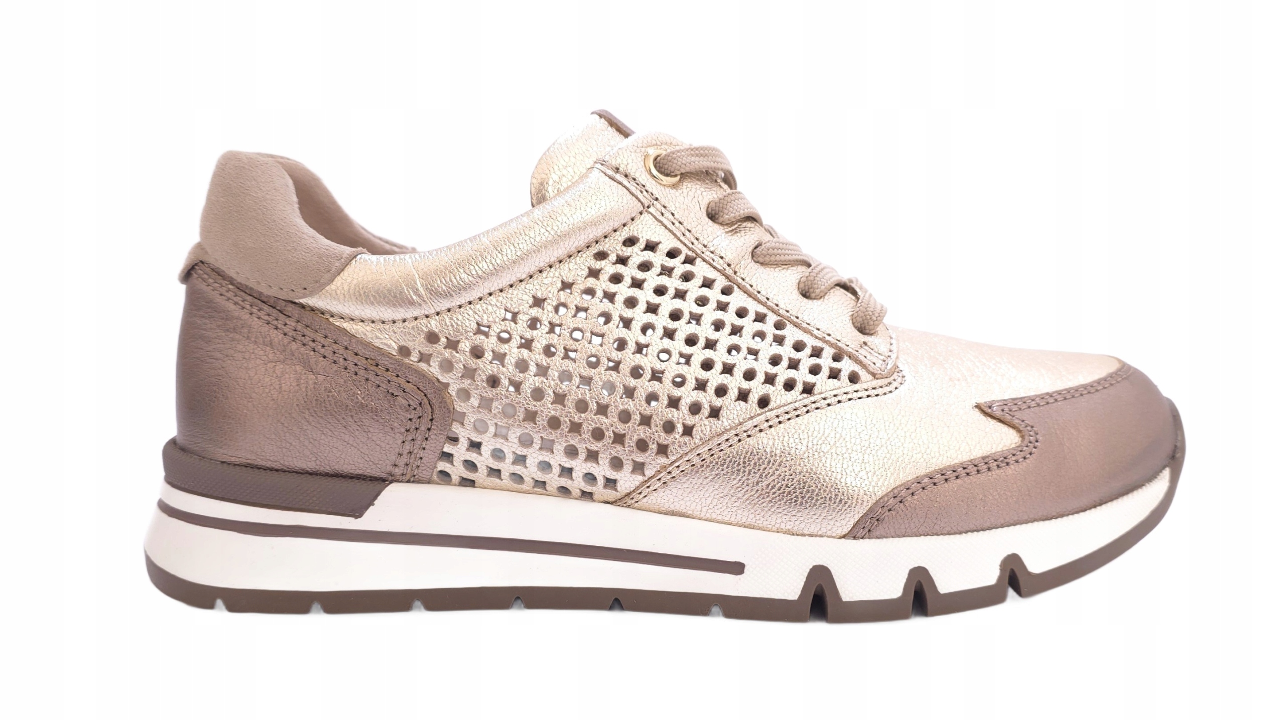 Zlaté dámské kožené tenisky s perforací Caprice 9-23752, velikost H, velikost 37