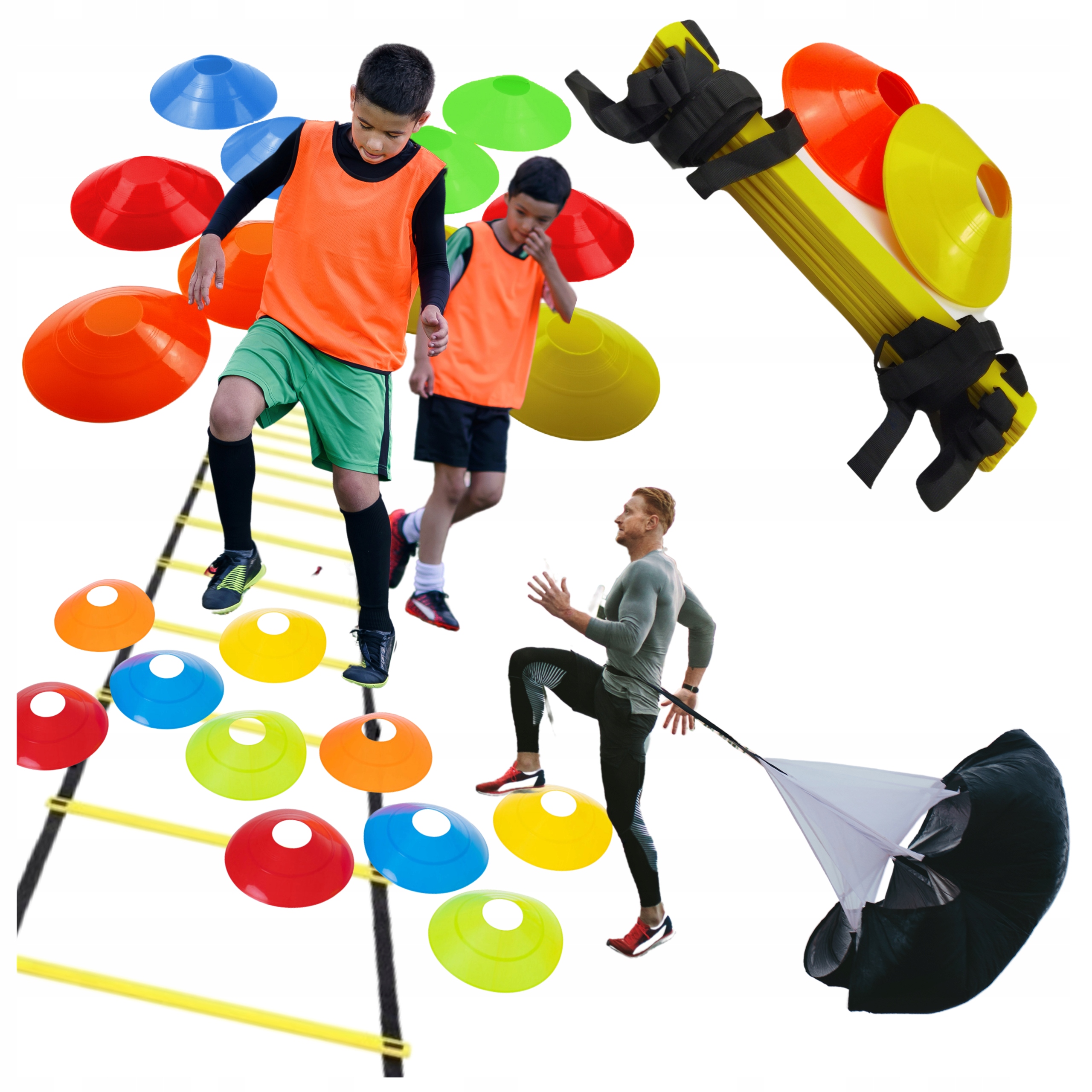 Zestaw Piłkarski Drabinka Pachołki Spadochron Koordynacja Trening kondycja