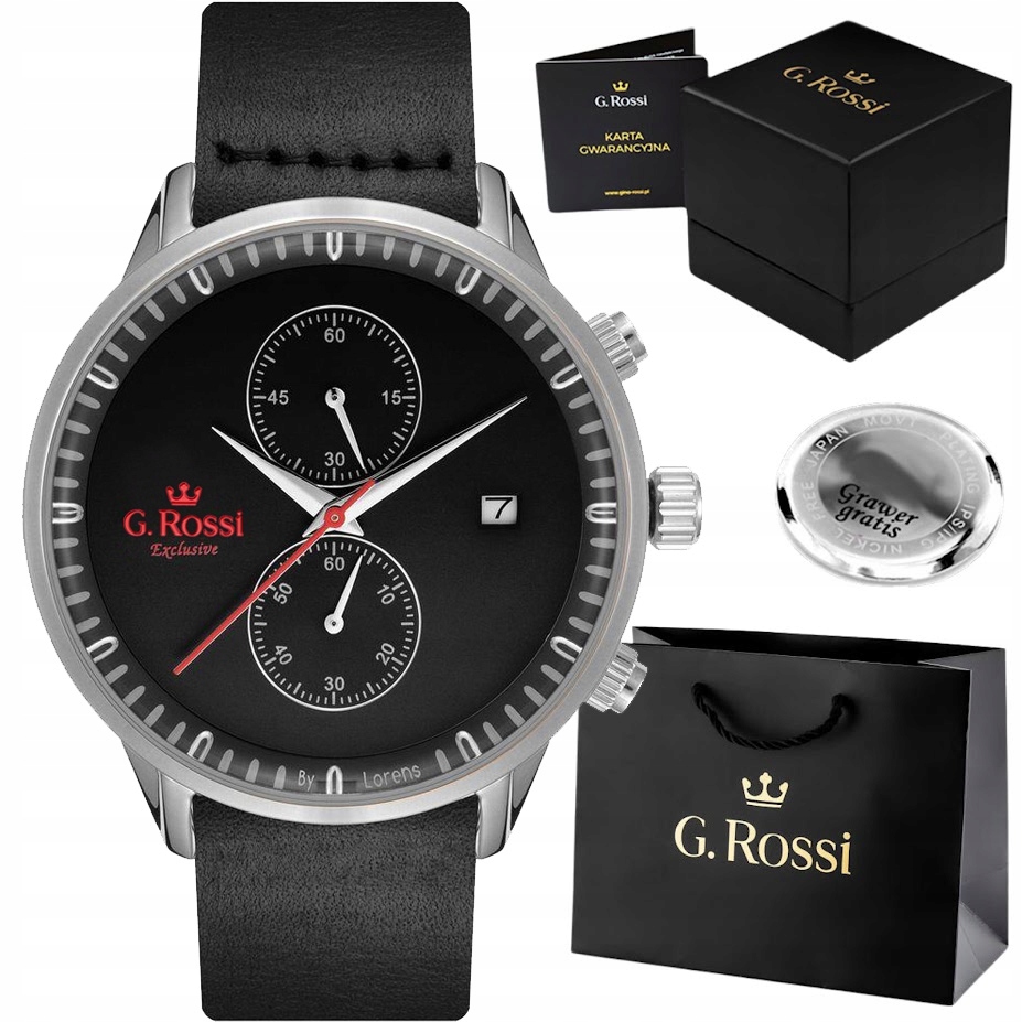 Pánské hodinky G. Rossi Exclusive kožené chronograf a datumovka Gravírování