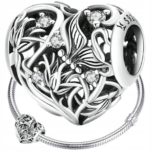 

Charms Ażurowe Serce Kwiaty zawieszka srebro 925