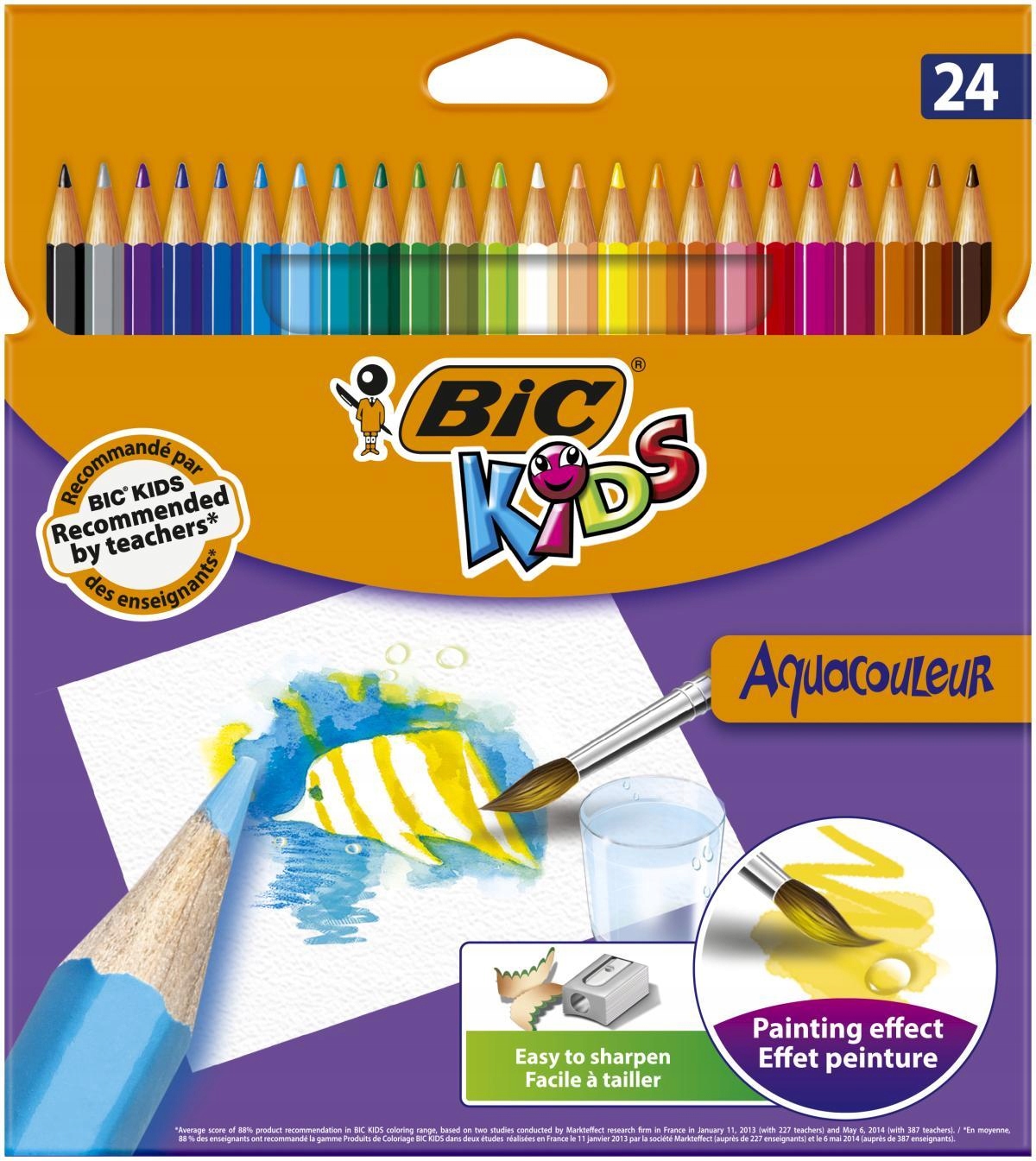 BIC KIDS AQUACOULEUR КАРАНДАШИ СВИНЕЦ. АКВАРЕЛЬНЫЕ X24
