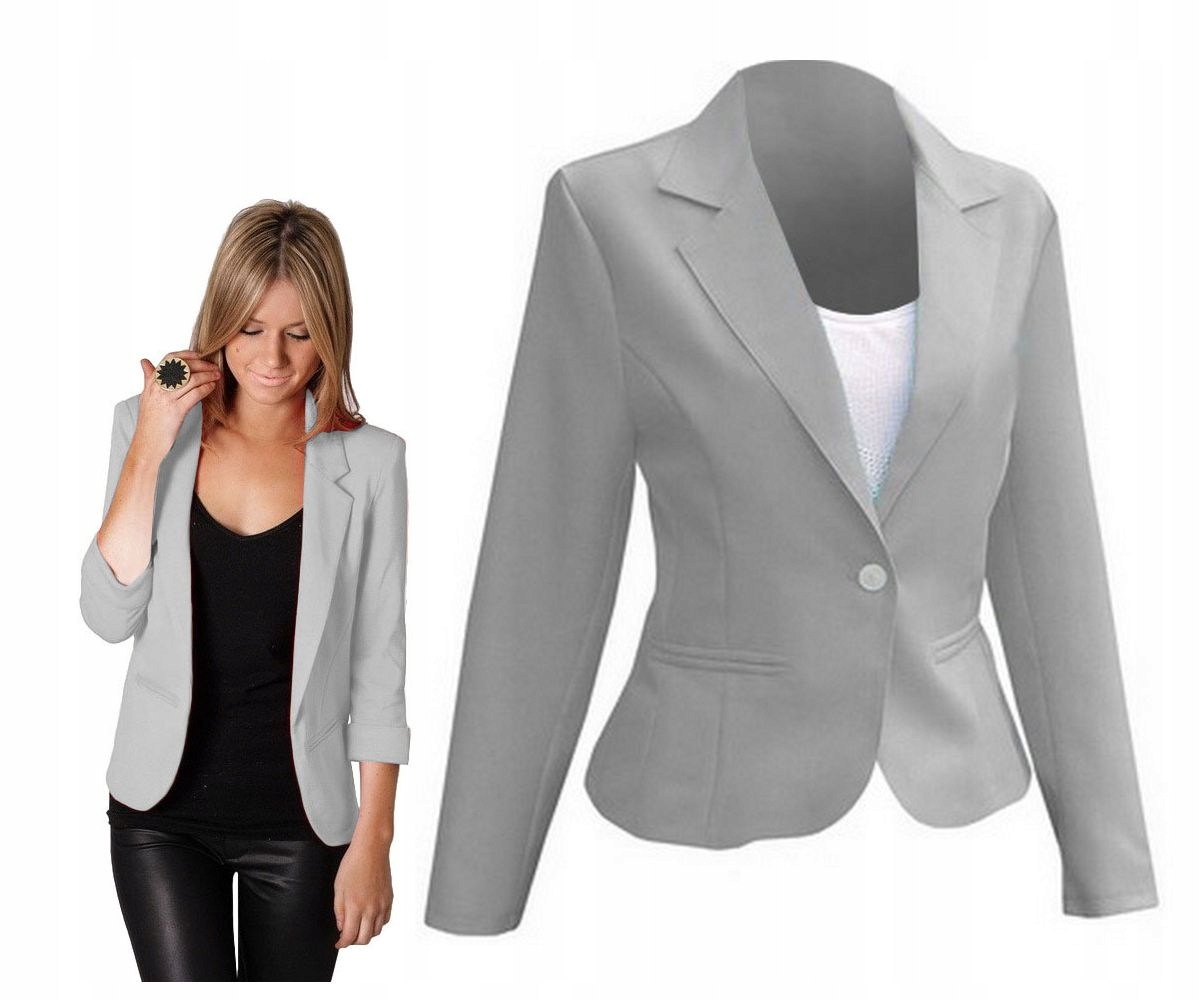 

Żakiet Popiel Marynarka Taliowany Modny 38 M