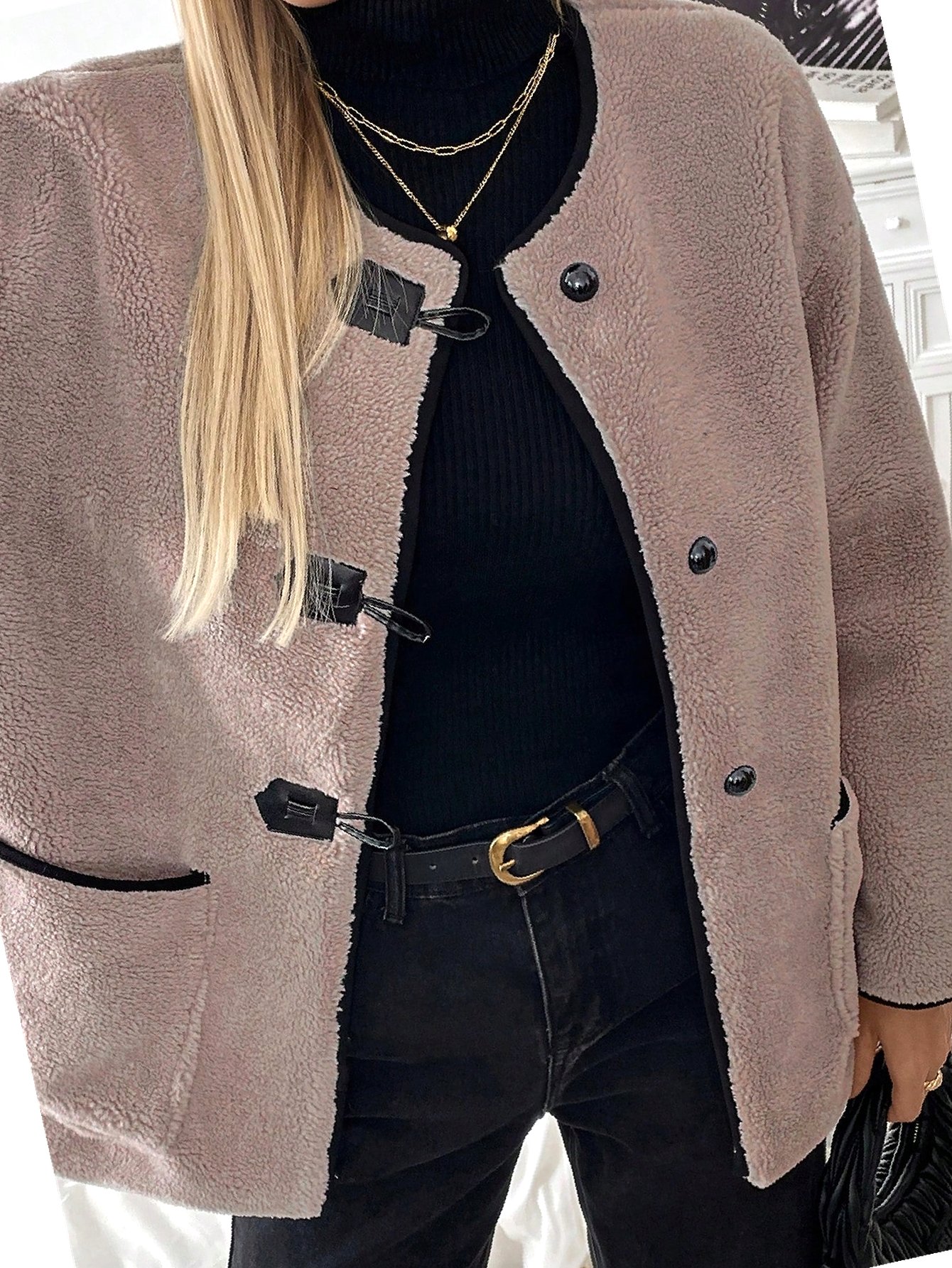 Dámská bunda Teddy Oversize typu Khaki pro každodenní nošení, přechodná, velikost L 40