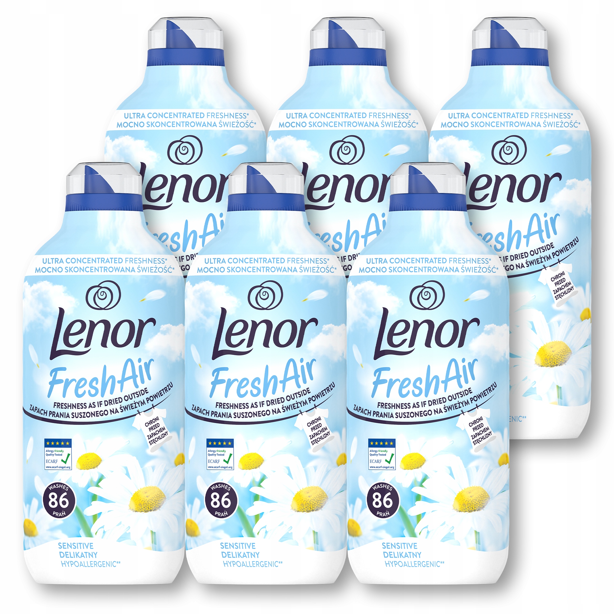 6 x Lenor Fresh Air Effect Płyn do płukania tkanin 86 prania, Sensitive
