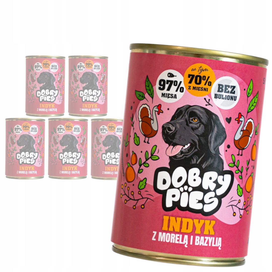 Levně Dobry Pies 6x400g Vlhké Krmivo pro dospělé psy s Krůta , meruňkou a bazalkou