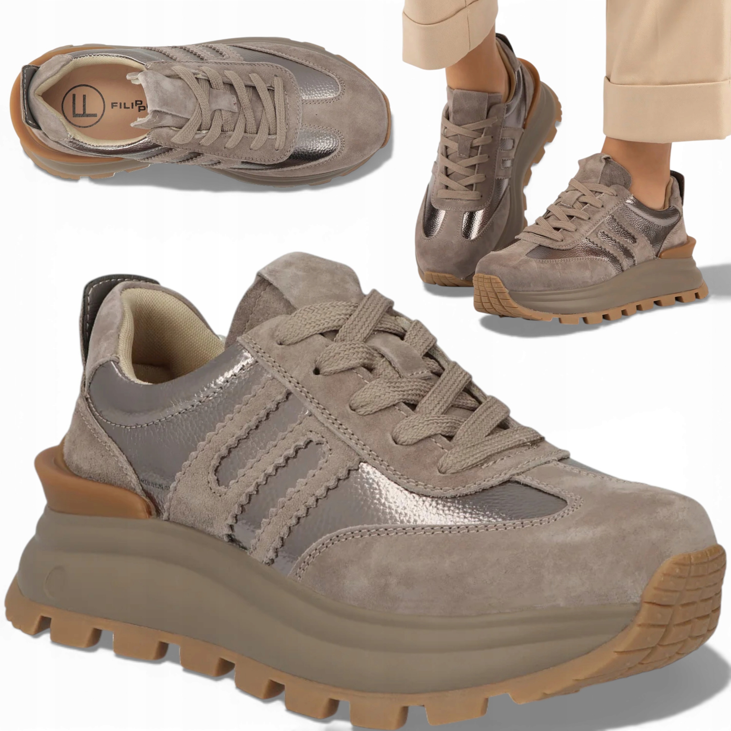 Dámské kožené tenisky 36 Filippo Pohodlné polobotky na platformě se zavazováním