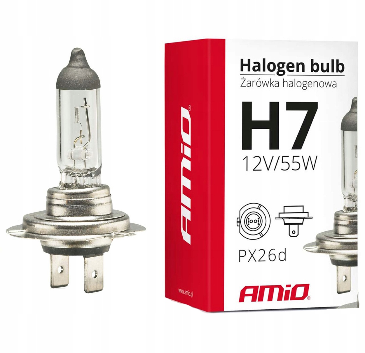 

Żarówka halogenowa Amio H7 55W filtr Uv E4 żarówki