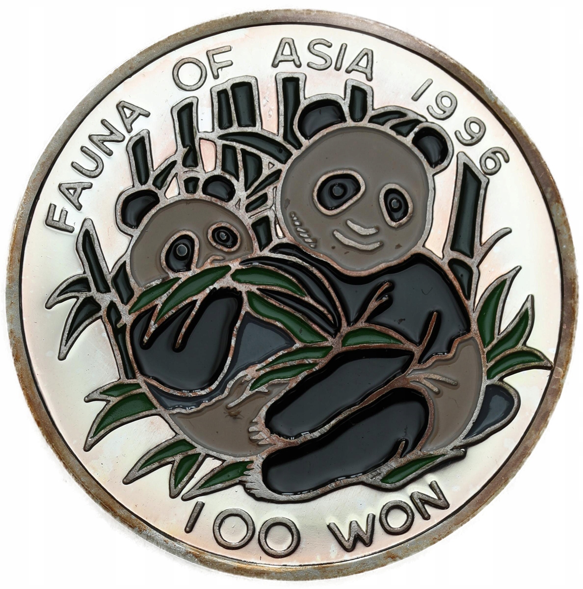 Korea Północna. 100 won 1996, Fauna Azji – Panda – SREBRO