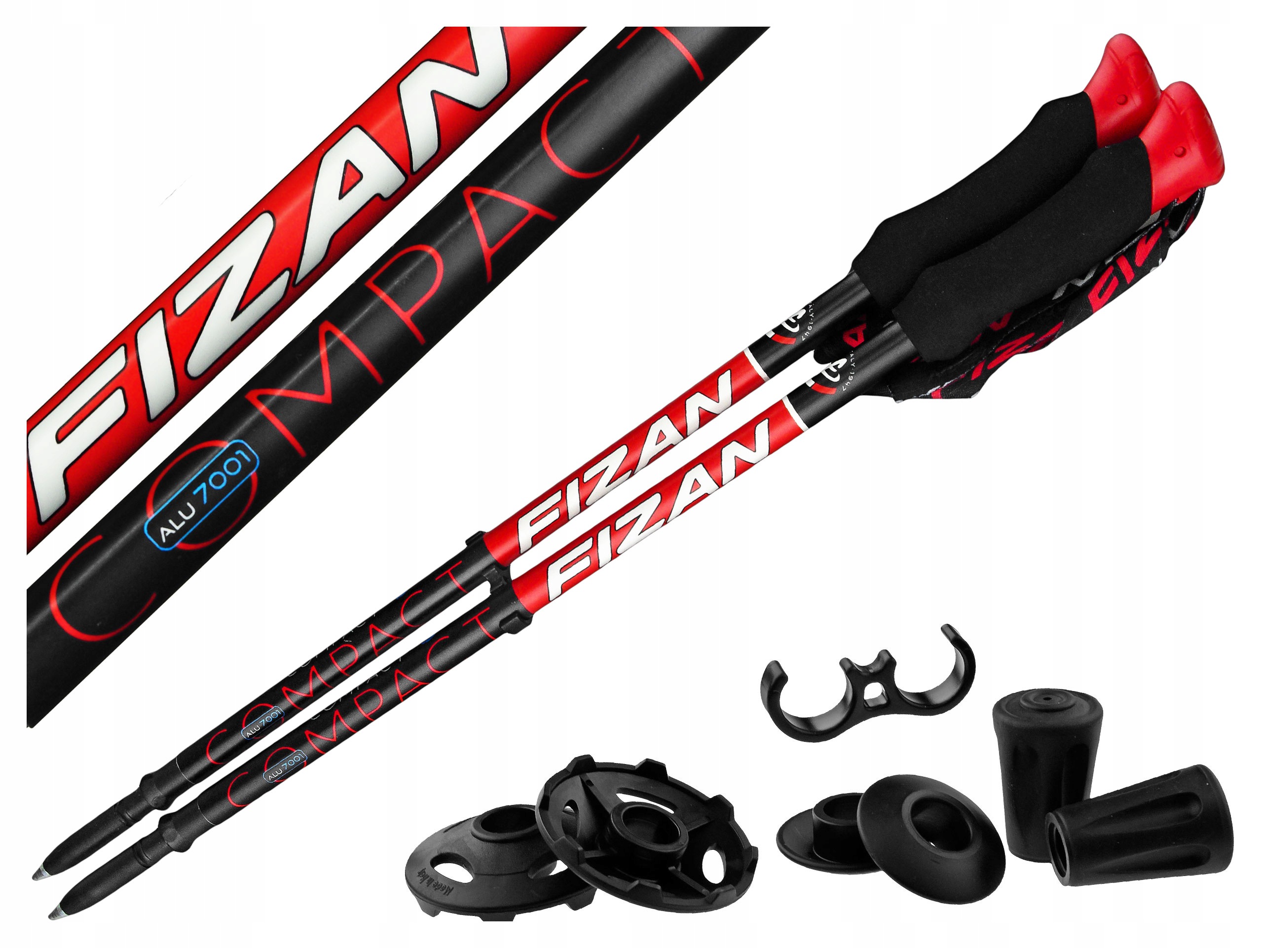 Kije Trekkingowe Fizan Compact Red Czerwone 59-132 cm Najlżejsze W Góry