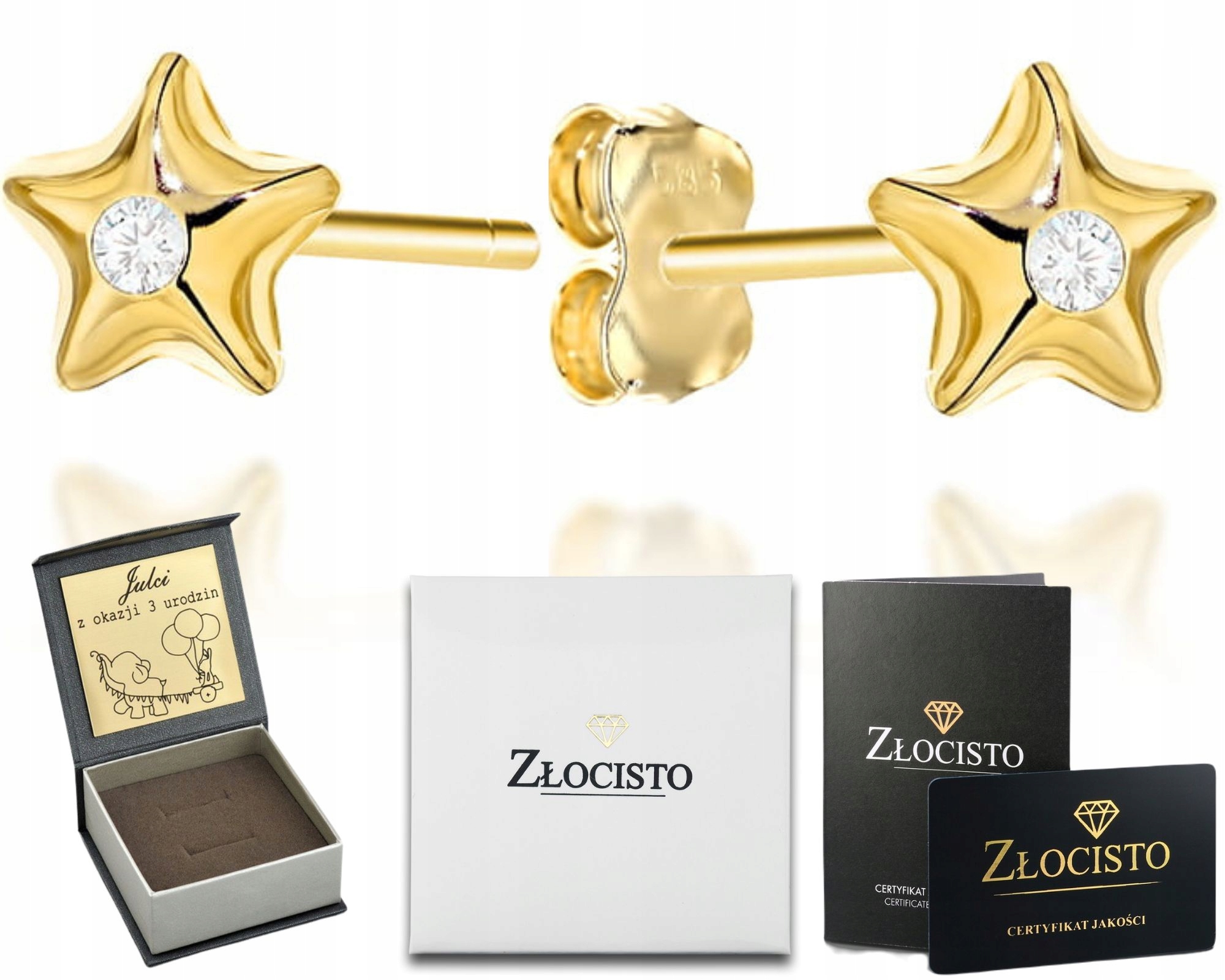 Zlaté Náušnice S Hvězdou A Třpytivými Zirkony Ryzost 585 Dárek Gravírování