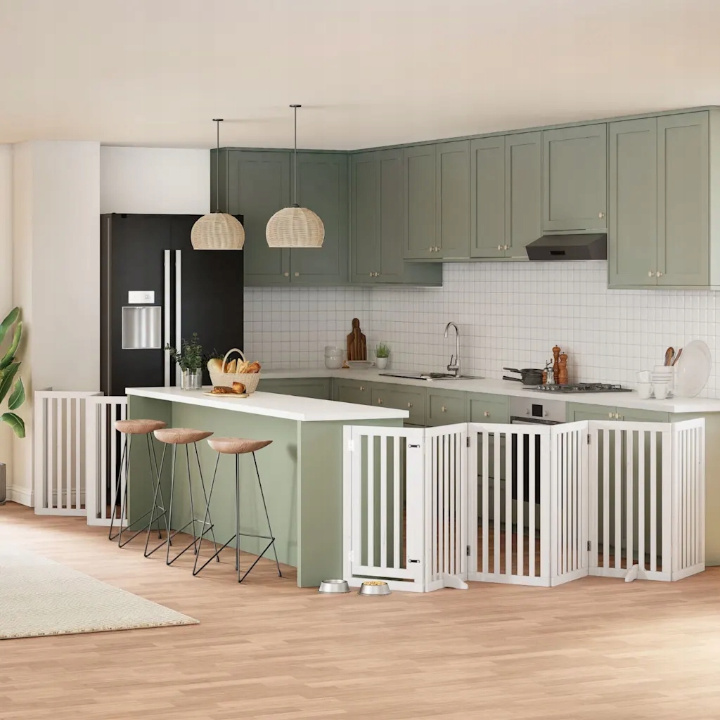 Levně Zábrana pro psy s dvířky skládací 12 panelů bílá 600 cm topol Bílá 3155651