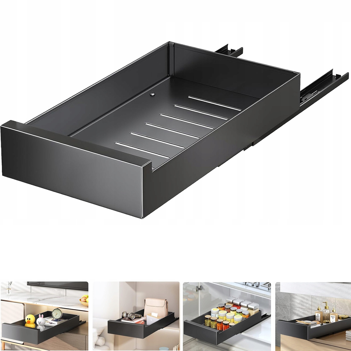 Szuflada Szafka Teleskopowa Czarna Wkład Organizer Do Szafki Półka Wysuwana