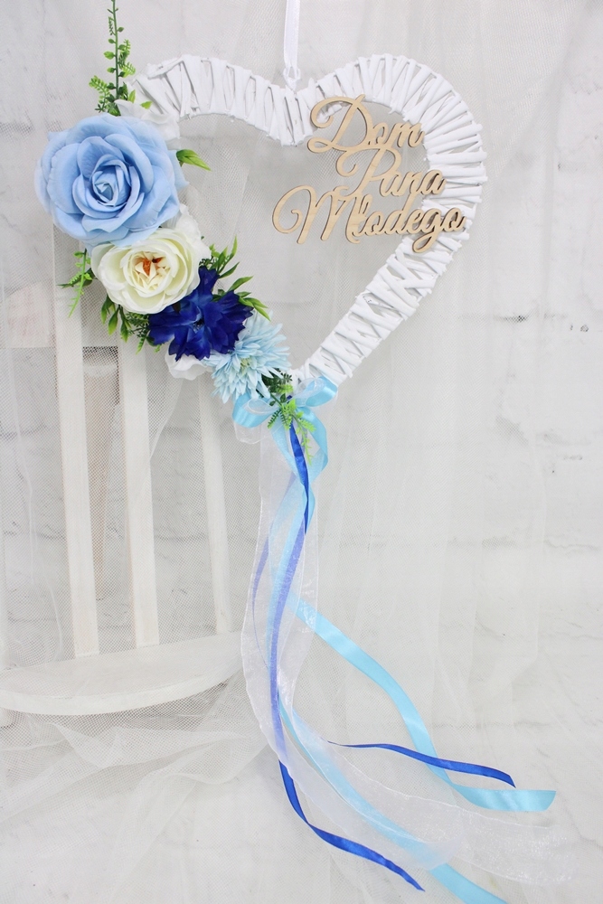 Serce wianek dekoracja ślubna na drzwi Dom Pana Młodego Kolor dominujący beżowy