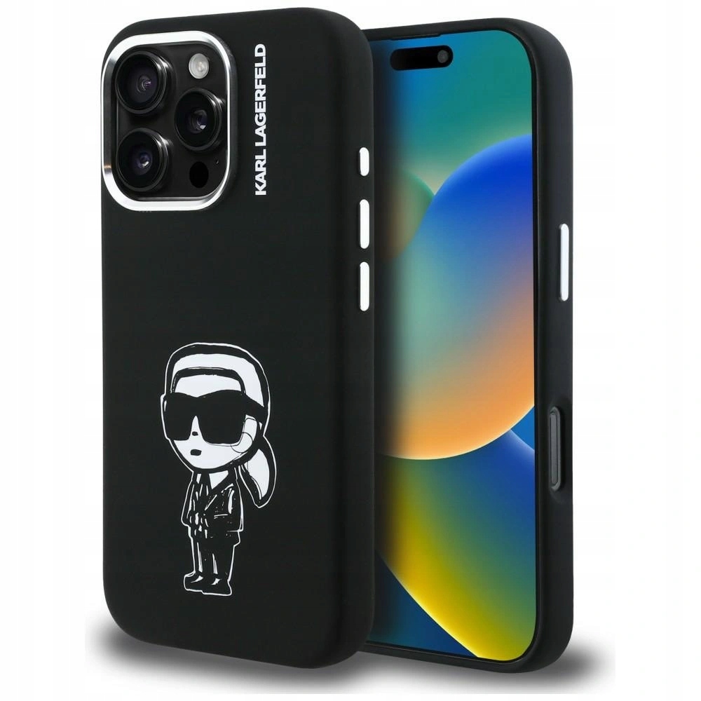 Pouzdro Karl Lagerfeld Silicone Karl Sketch MagSafe pro iPhone 16 Pro černé