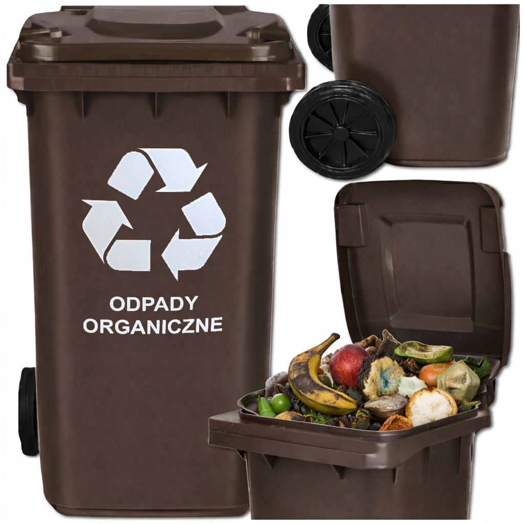 Kosz Na Śmieci 120L Brązowy Pojemnik Na Odpady Kubeł Do Segregacji Kontener
