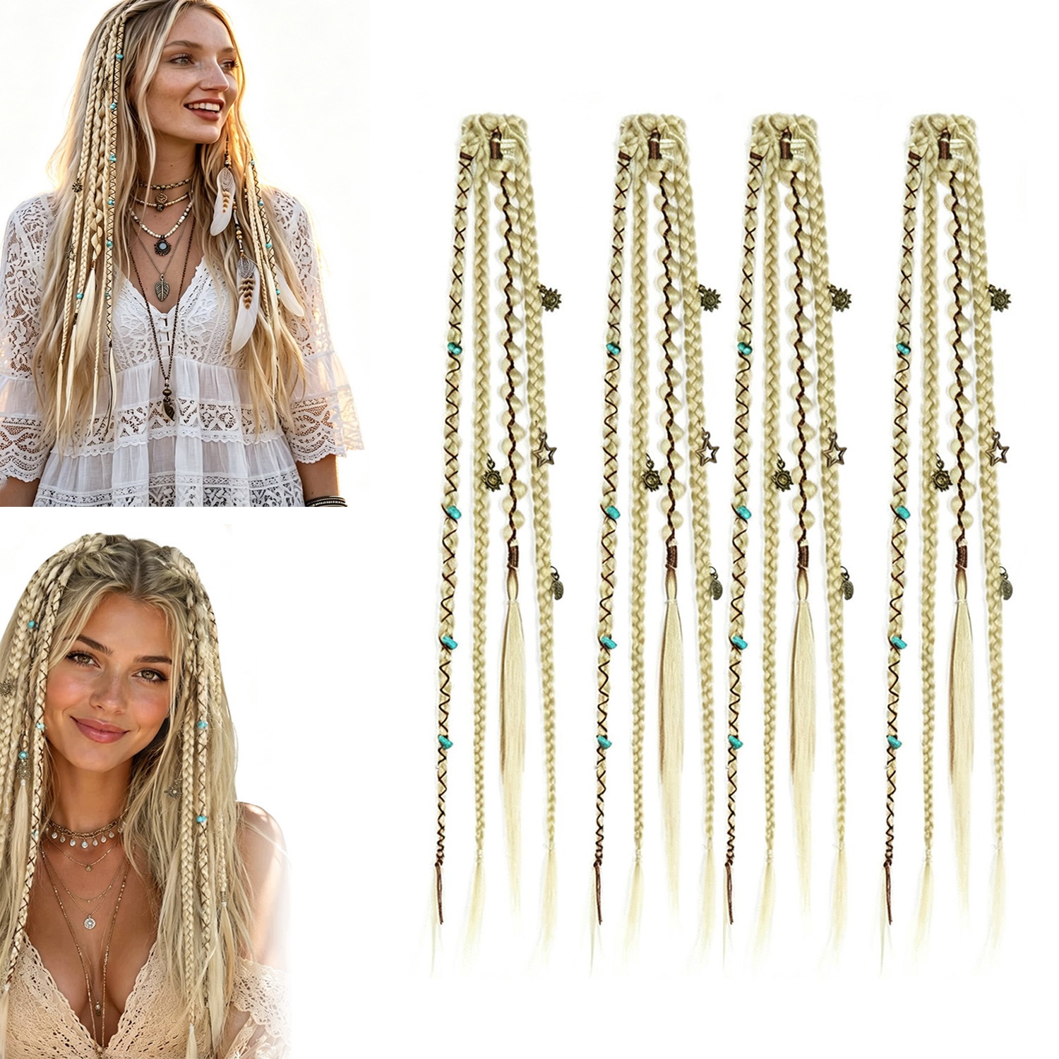 Paruka Boho Prodlužovací Vlasy Clip In Ozdobné 50 CM 4 Kusů Měkké