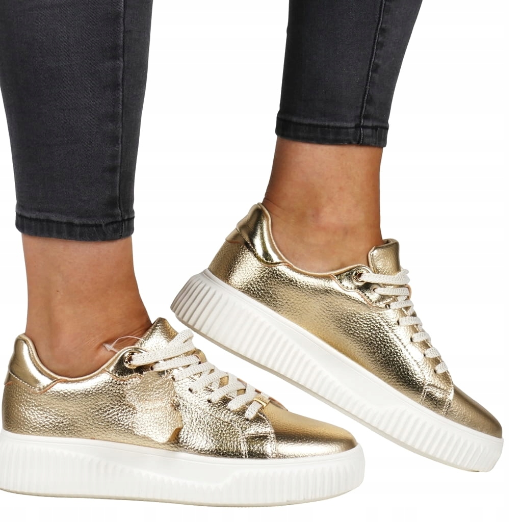 Zlaté Tenisky Na Silné Podrážce Kožené Tenisky Pohodlné Polobotky Hot 37