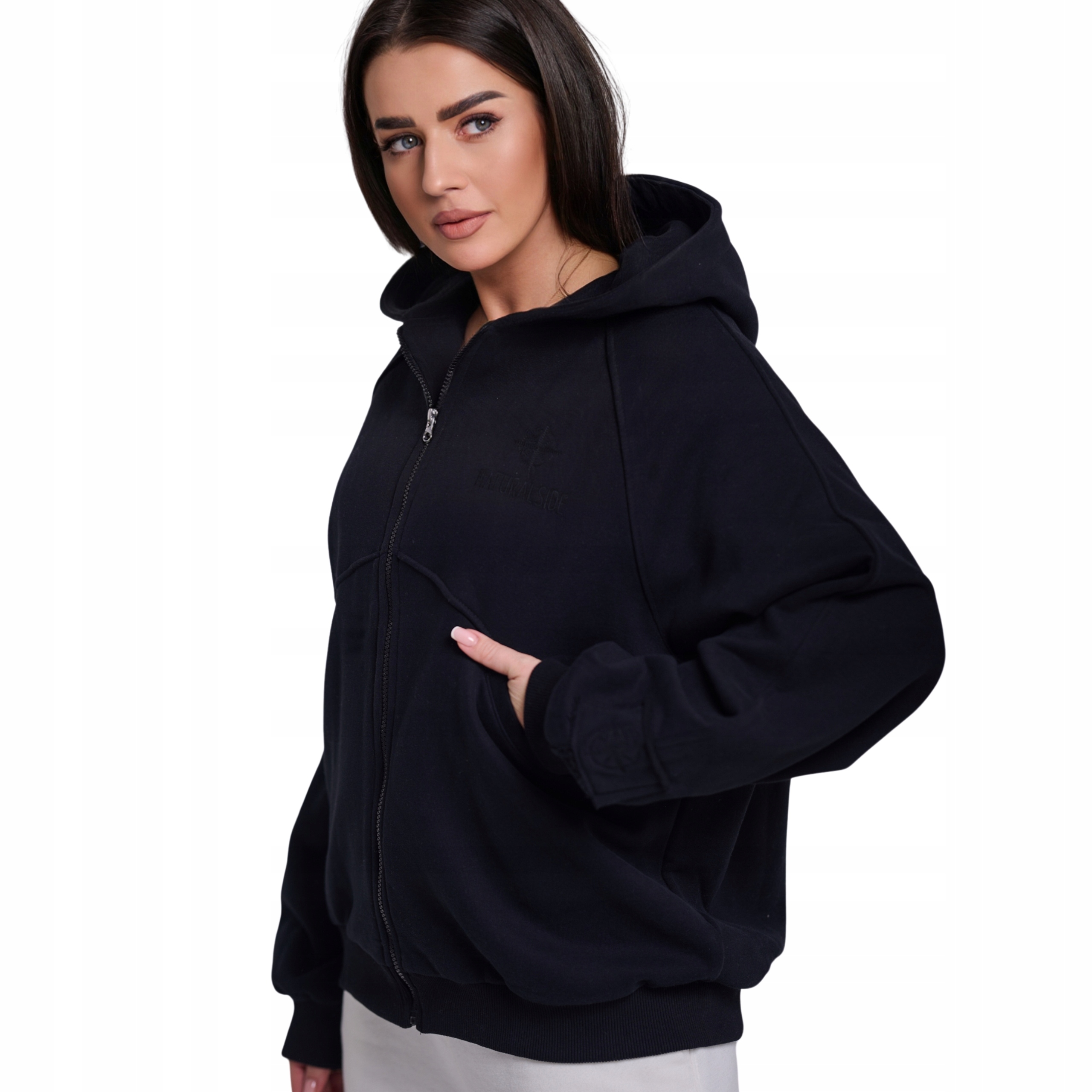 Dámská Mikina s volným zipem s kapucí Premium černá XL/XXL