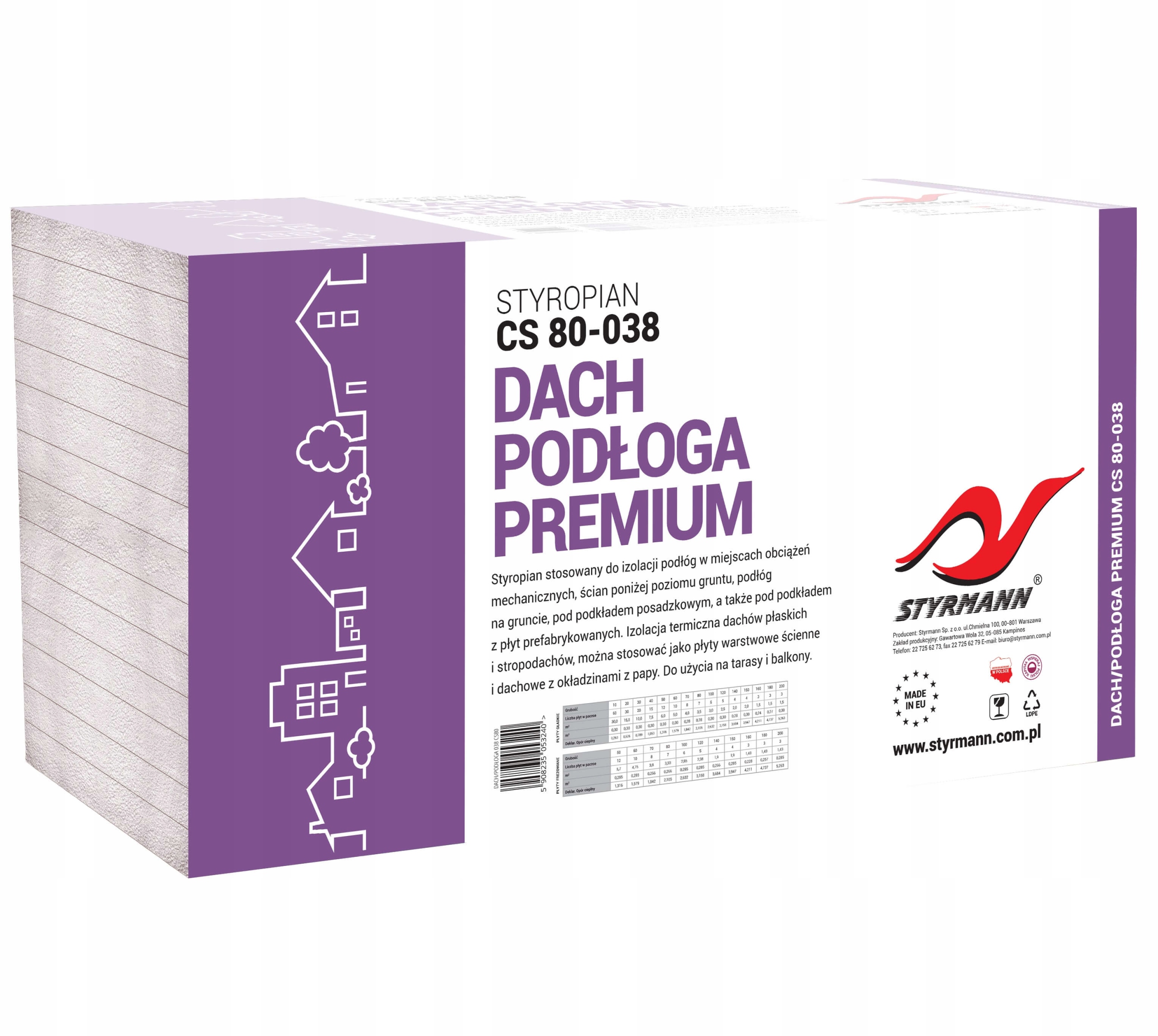 

Styropian Dach Podłoga Eps 80 / 14cm Frez / Paczka