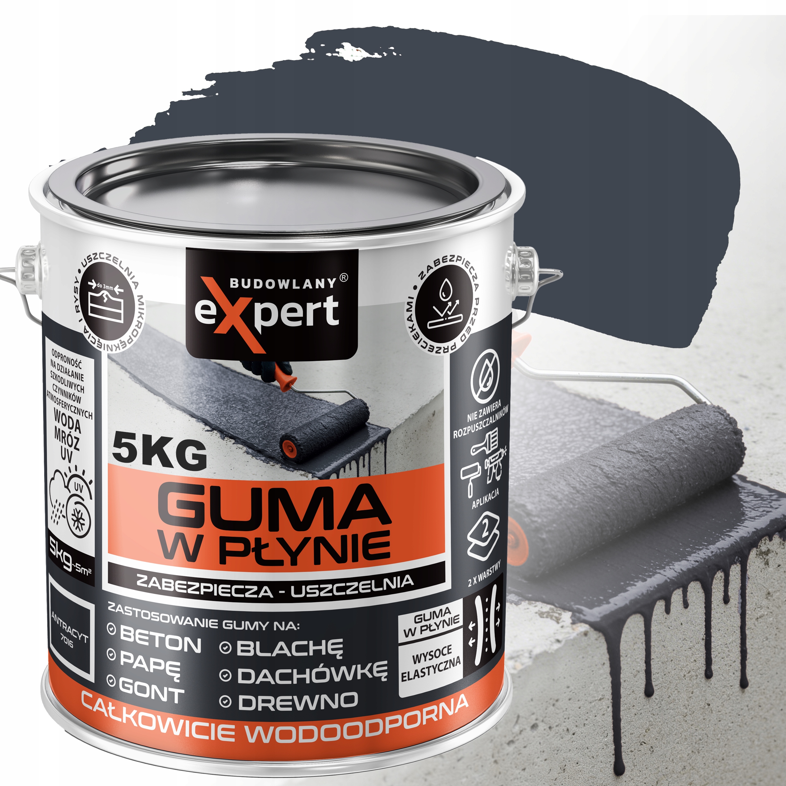 Tekutý gumový tesniaci materiál Budowlany Expert antracit 5 l