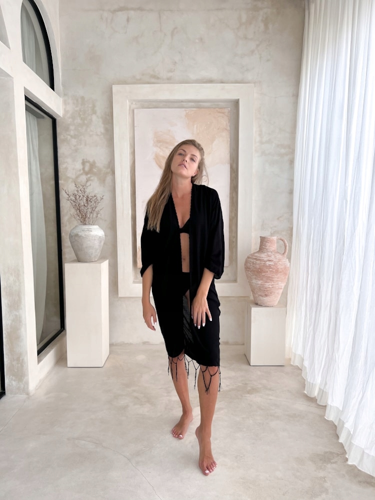 Narzutka Plażowa Tunika Chusta Plażowa Aris Czarna