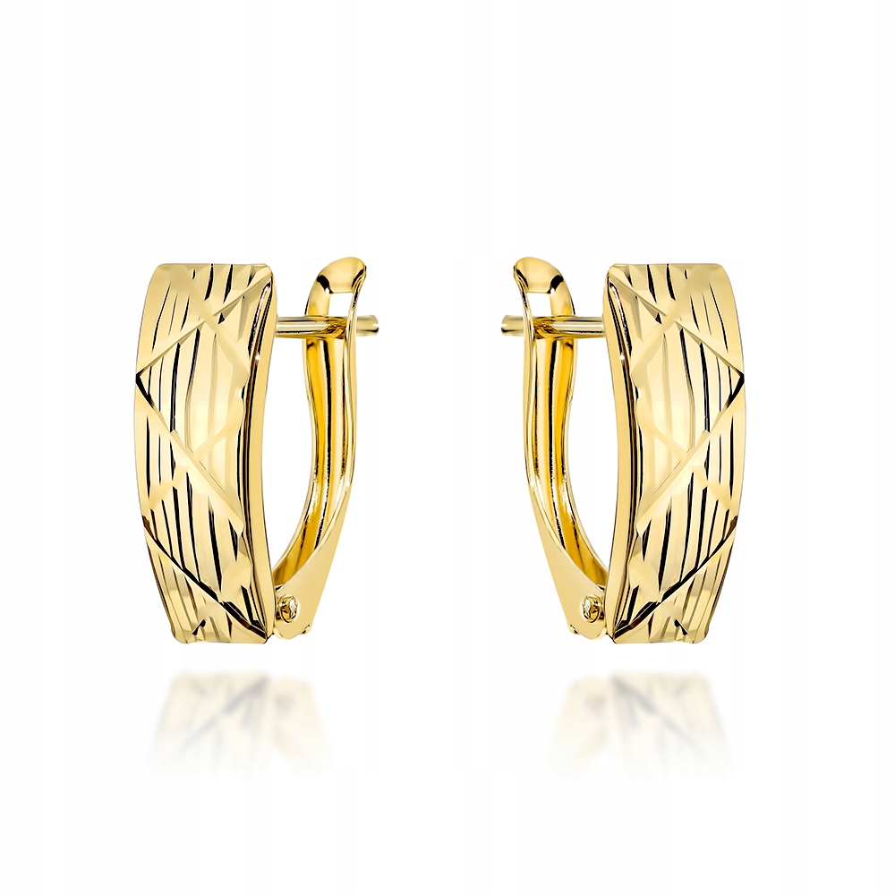 Zlaté náušnice 585 Diamantové plechy s proužky 1.43 g jako dárek 14kt