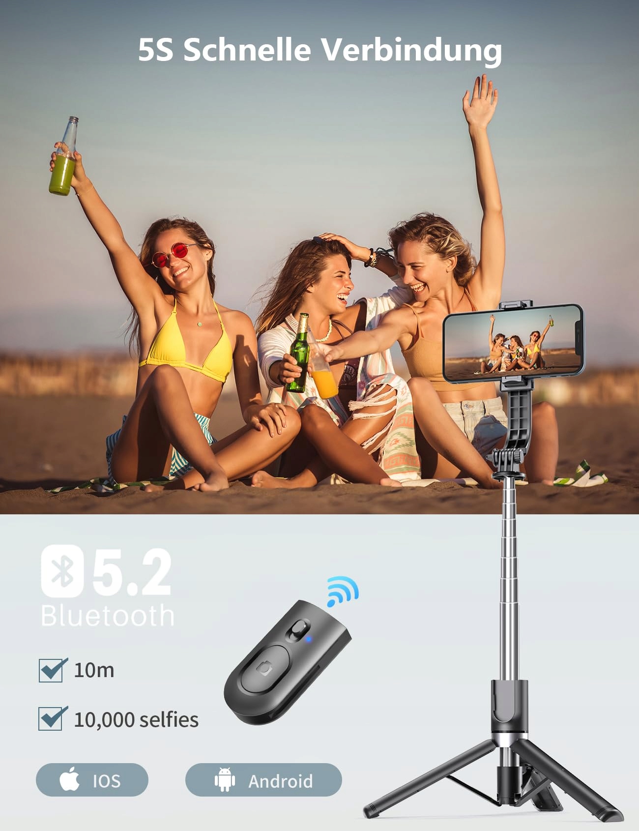 SELFIE STICK Stativ Z Lampą 114cm Do iPhone Samsung Android — miniatura 5
