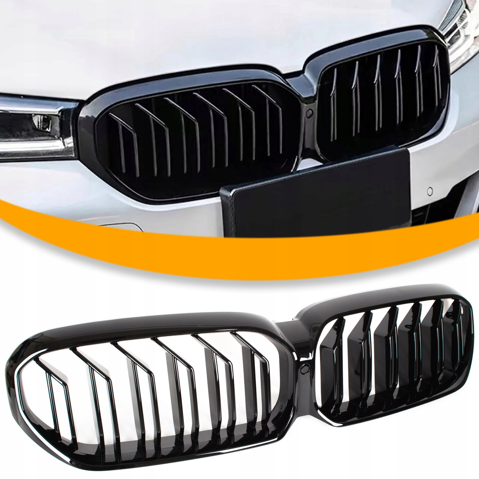 Grilovací Ledvinka pro Bmw G30 G31 LCI M5 Look 2020+ Černý Lesk Dvojité Žebro