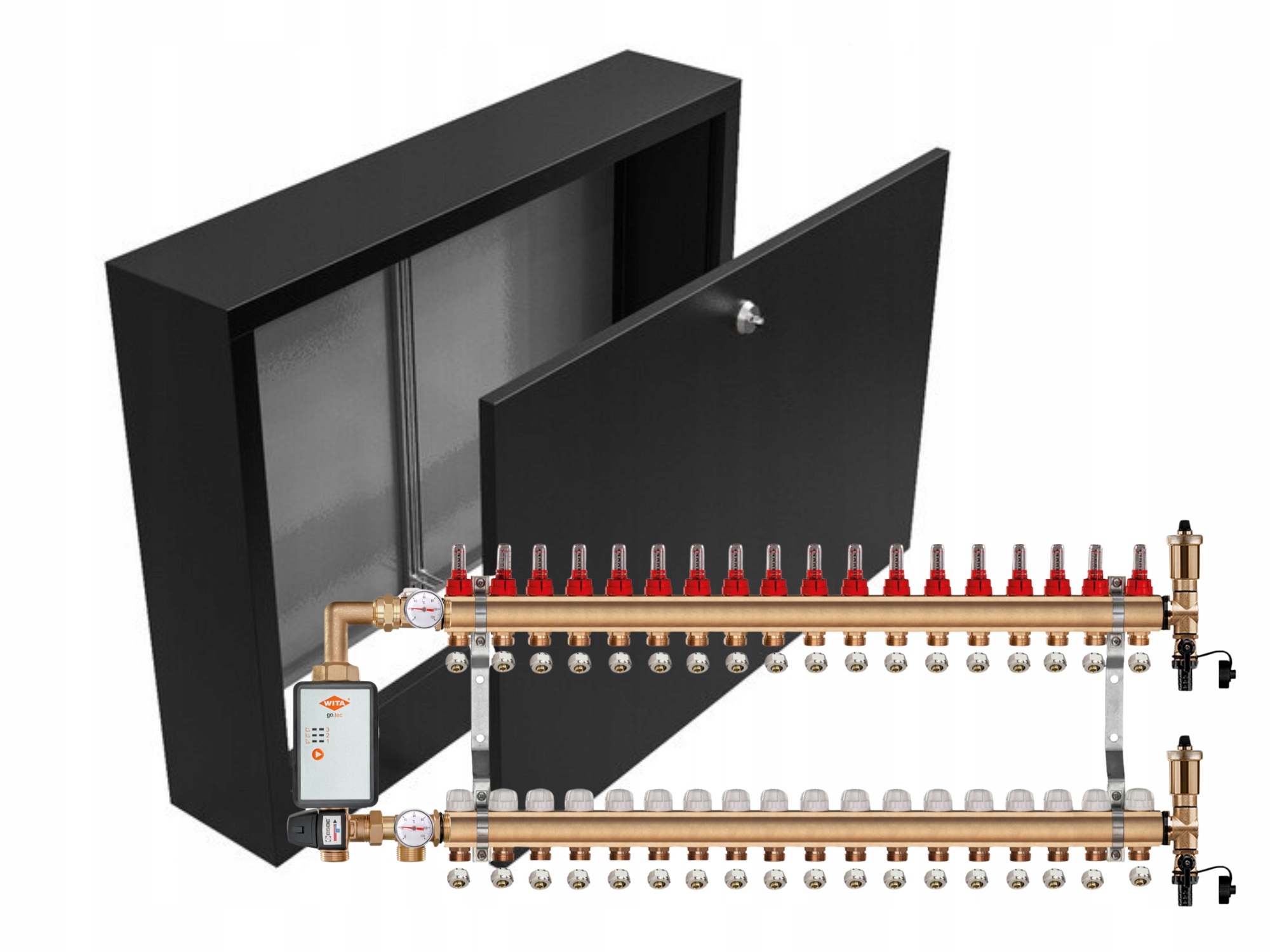 Mosazný Rozdělovač Podlahovky 18+ČERPADLO Vítá+nástěnná Skříňka Černá+pex