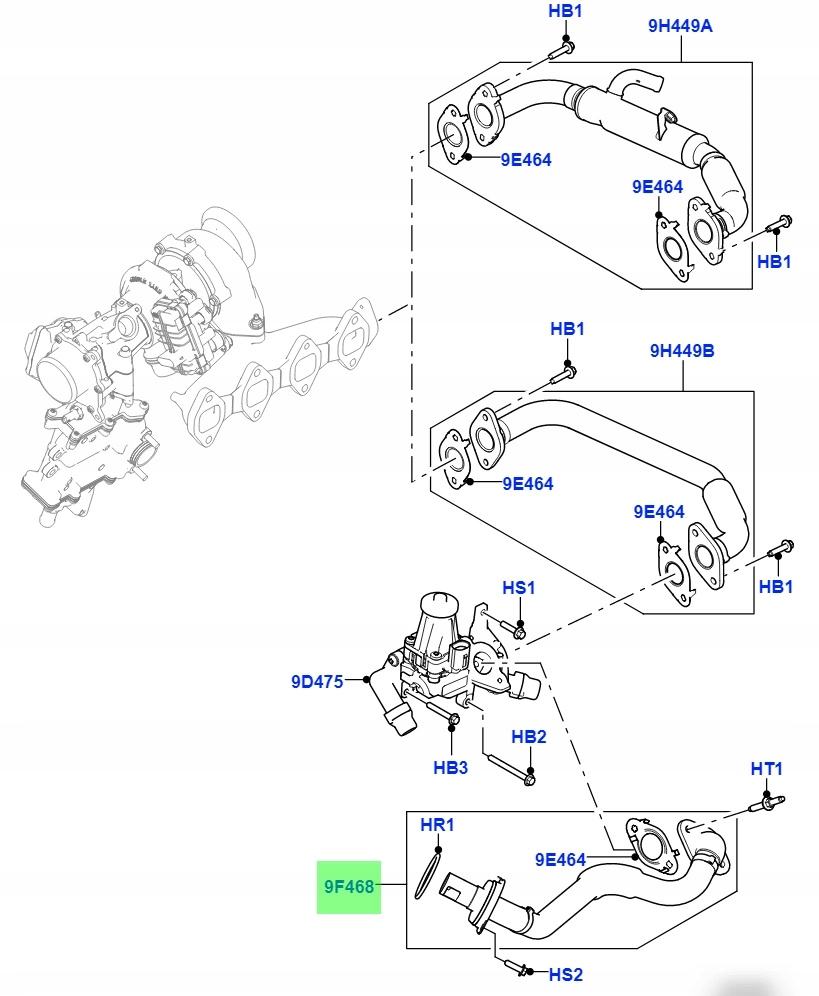 Rurka lacznik zaworu EGR RANGE ROVER VELAR DISCO Part number LR082306