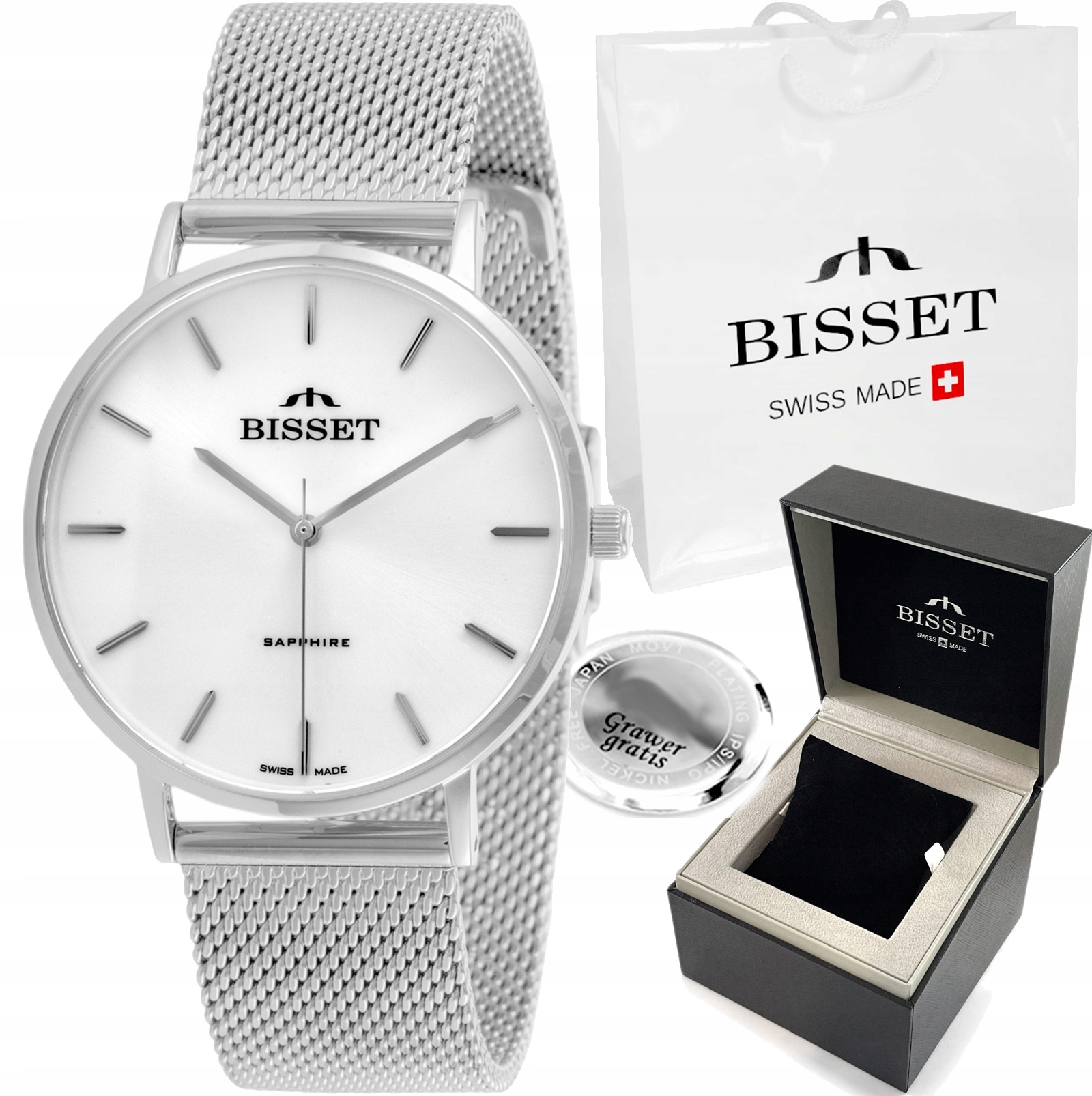 Švýcarské dámské hodinky Bisset Aritte zlaté Safírové Sklo Gravírování