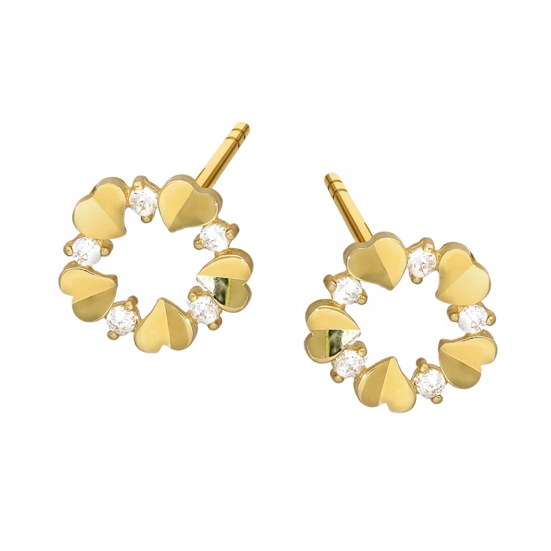 Zlaté náušnice 585 pro ženy, kroužky ve tvaru srdce s kubickými zirkony, dárek 1,03g