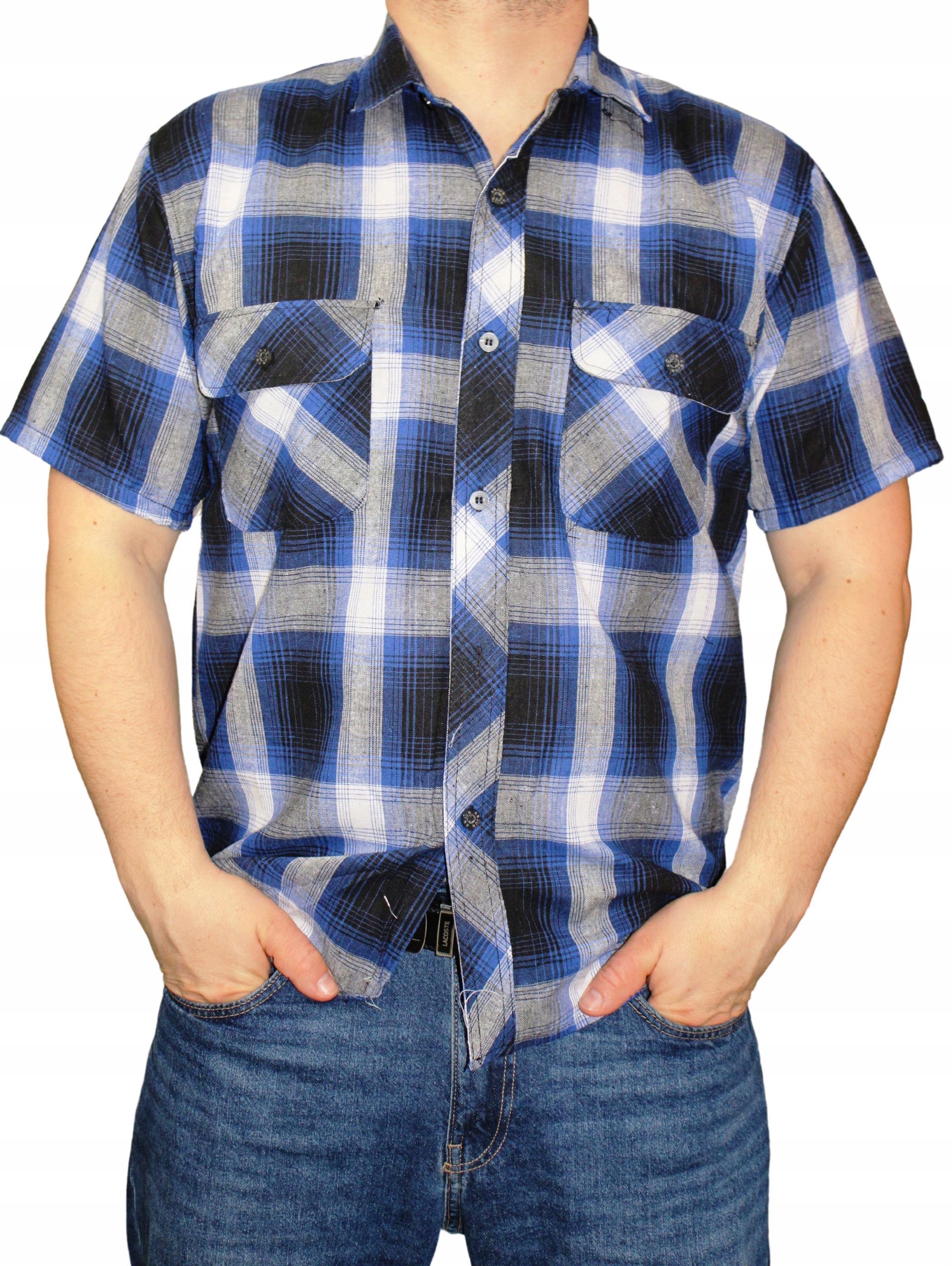 KOSZULA MĘSKA W KRATĘ KRÓTKI RĘKAW ROZMIAR XXL Fason regular