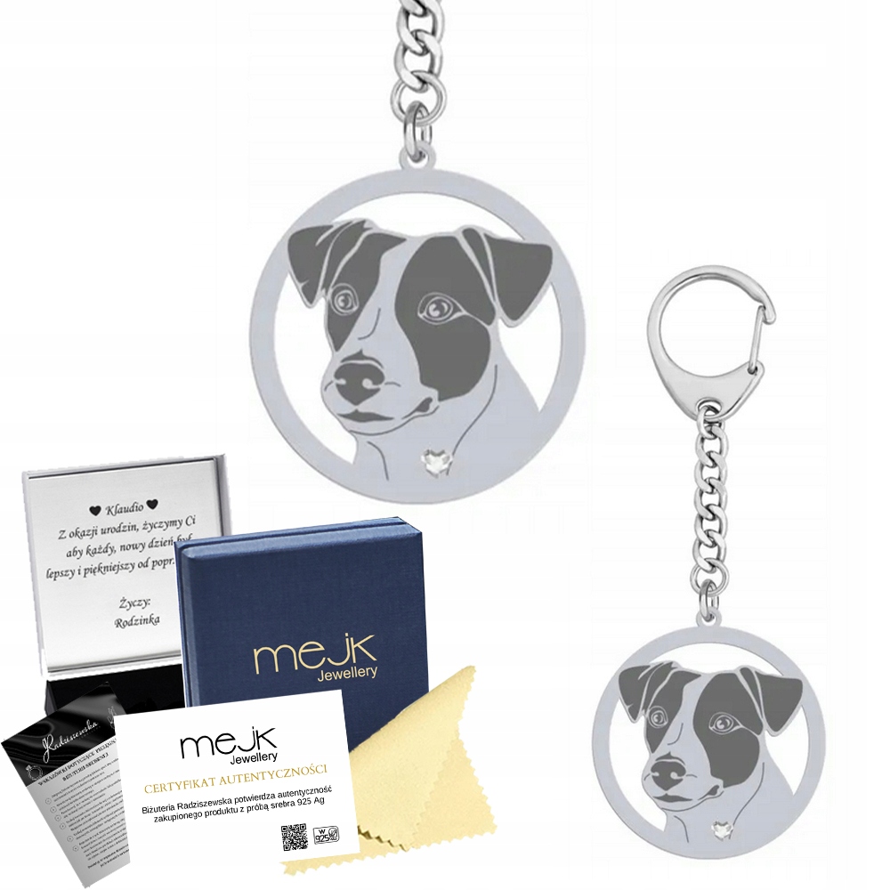 Přívěsek Na Klíče Stříbrný s psem Jack Russell teriér Krátkosrstý 925 Dárek Gravírování