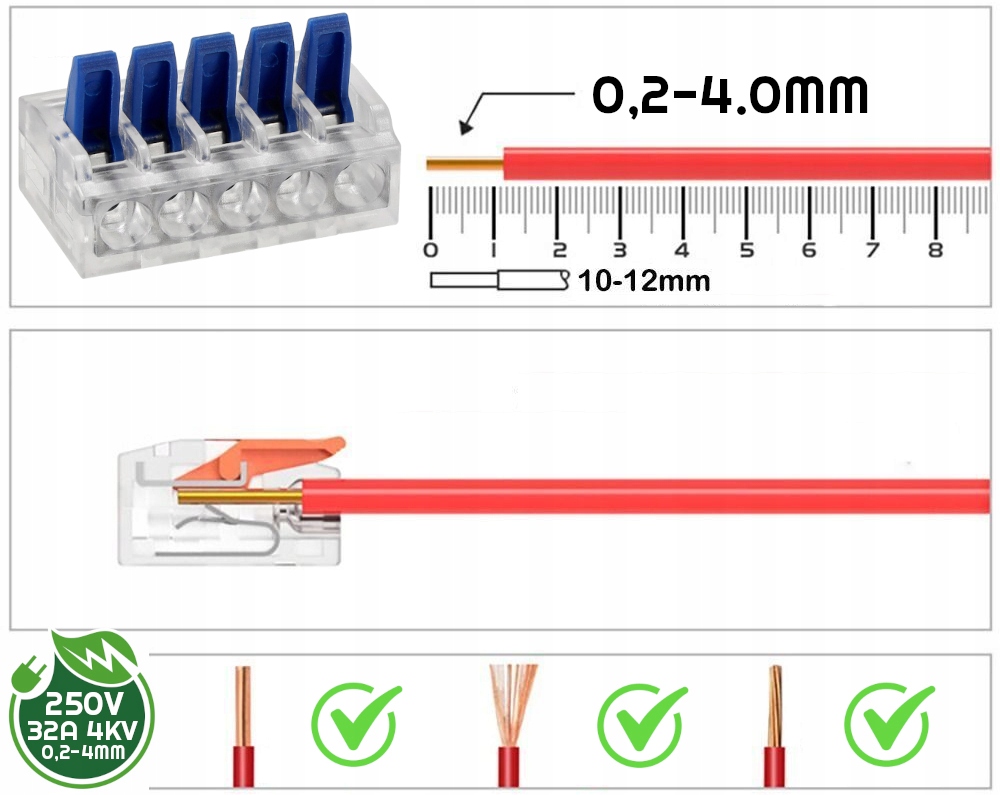 Sada 10x rychlokonektorů 5vodičových 32A 0,2-4mm 4KV 250V rychlokonektorů Kód výrobce Rychlokonektor 5vodičový 32A