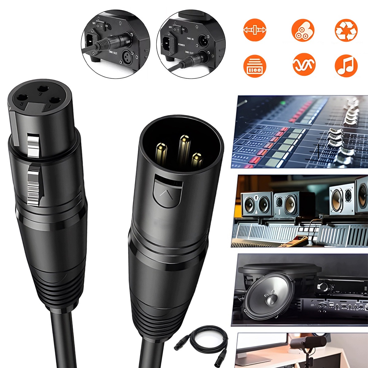10 audio kabelů Xlr 1~2 m Xlr 3-pinové signálové kabely DMX512