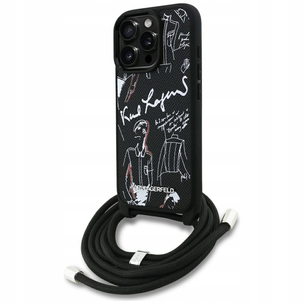 Pouzdro Karl Lagerfeld Crossbody s logem a zrnitým vzorem pro iPhone 16 Pro, část