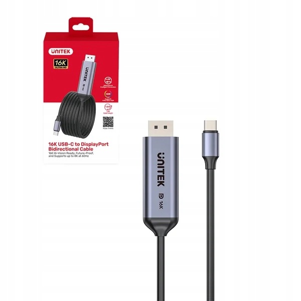 Unitek V1441AGY01 Obousměrný kabel USB-C-DisplayPort 16K 80Gbps Hdr 1.8 m