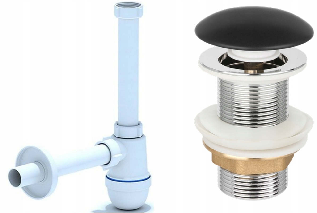 

Pełny syfon do umywalki z czarnym korkiem