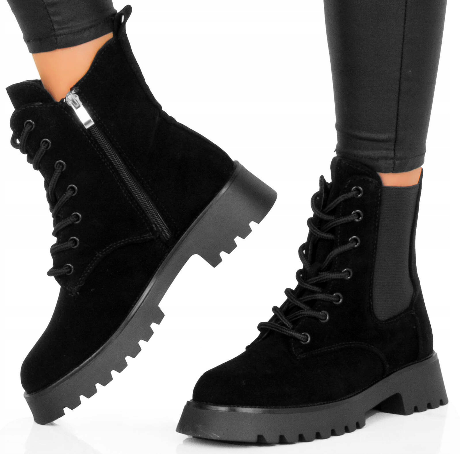 BOTKI CZARNE ZAMSZOWE SZNUROWANE TRAPERY OCIEPLANE 39 Marka inna