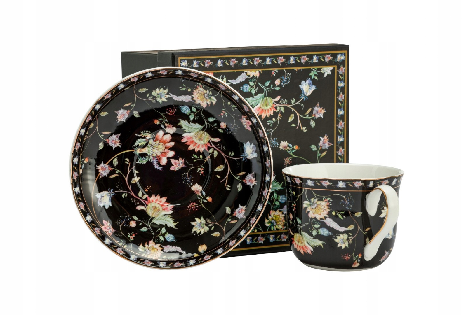 

Filiżanka Porcelana Czarna Kwiaty Marco Polo