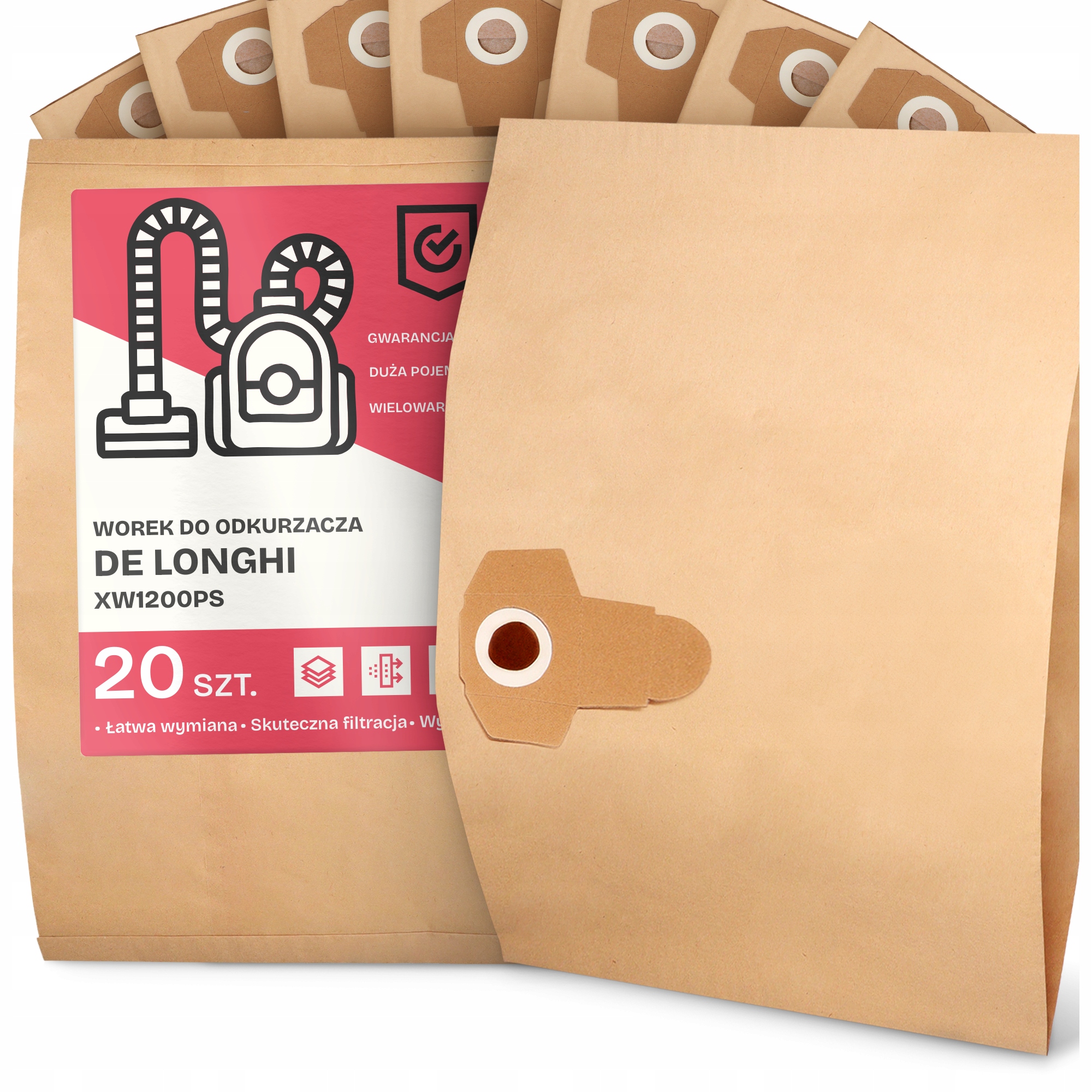 20 x Sáček Pro Vysavač Longhi XW1200PS Papírový 2-vrstvový Sáček 2A
