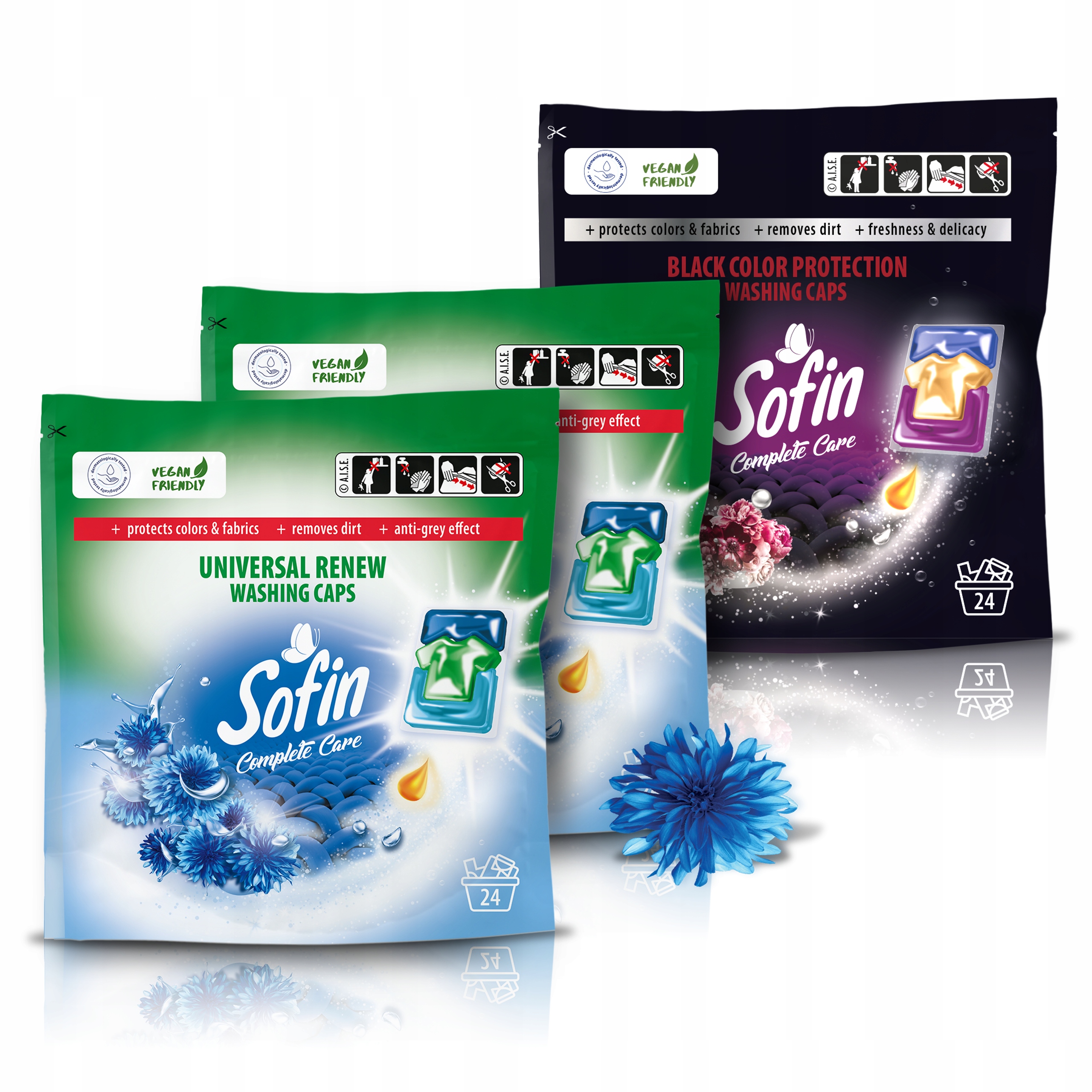 Levně Sofin Kapsle na praní tkanin Black White Vegan Ochrana barev mix 72ks