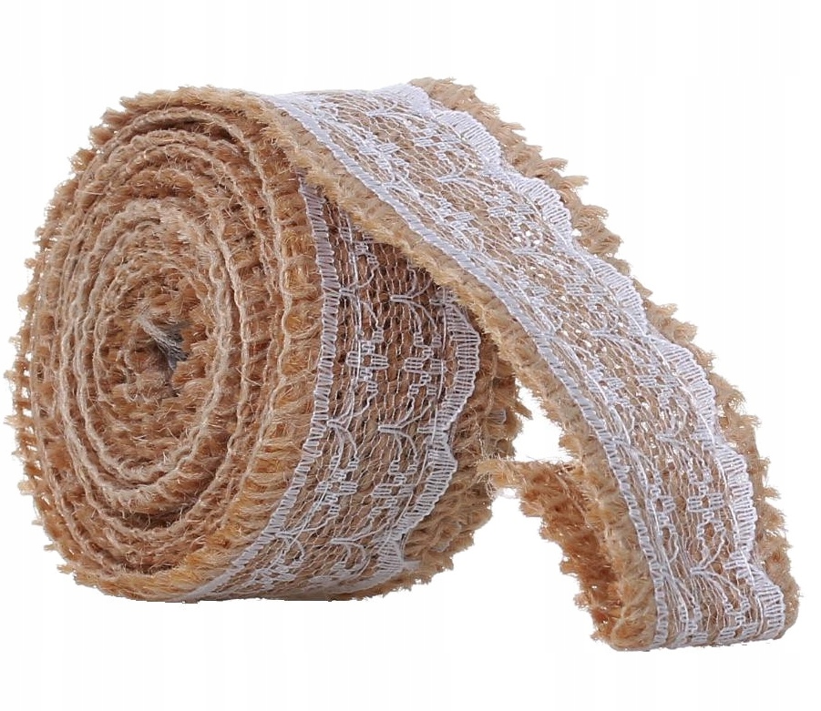 

Wstążka jutowa z koronką Boho wystrój wesele 2m