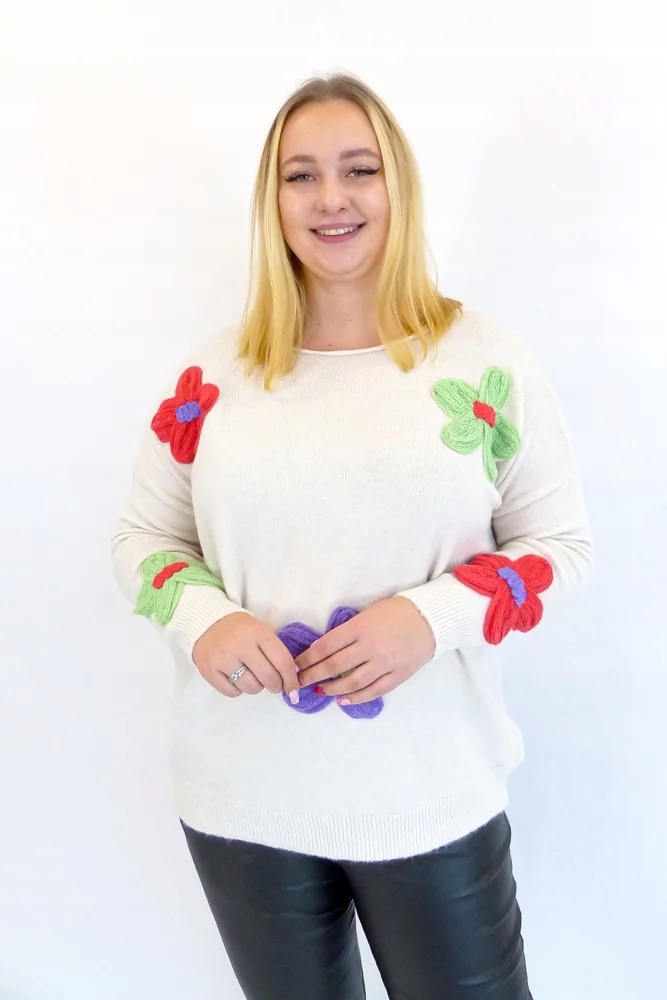 Dámský svetr s květinami 3D Béžová Uni