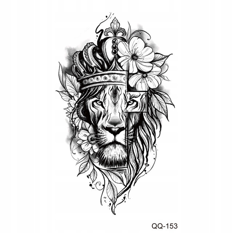 TATUAŻ ZMYWALNY TYMCZASOWY LEW KWIATY