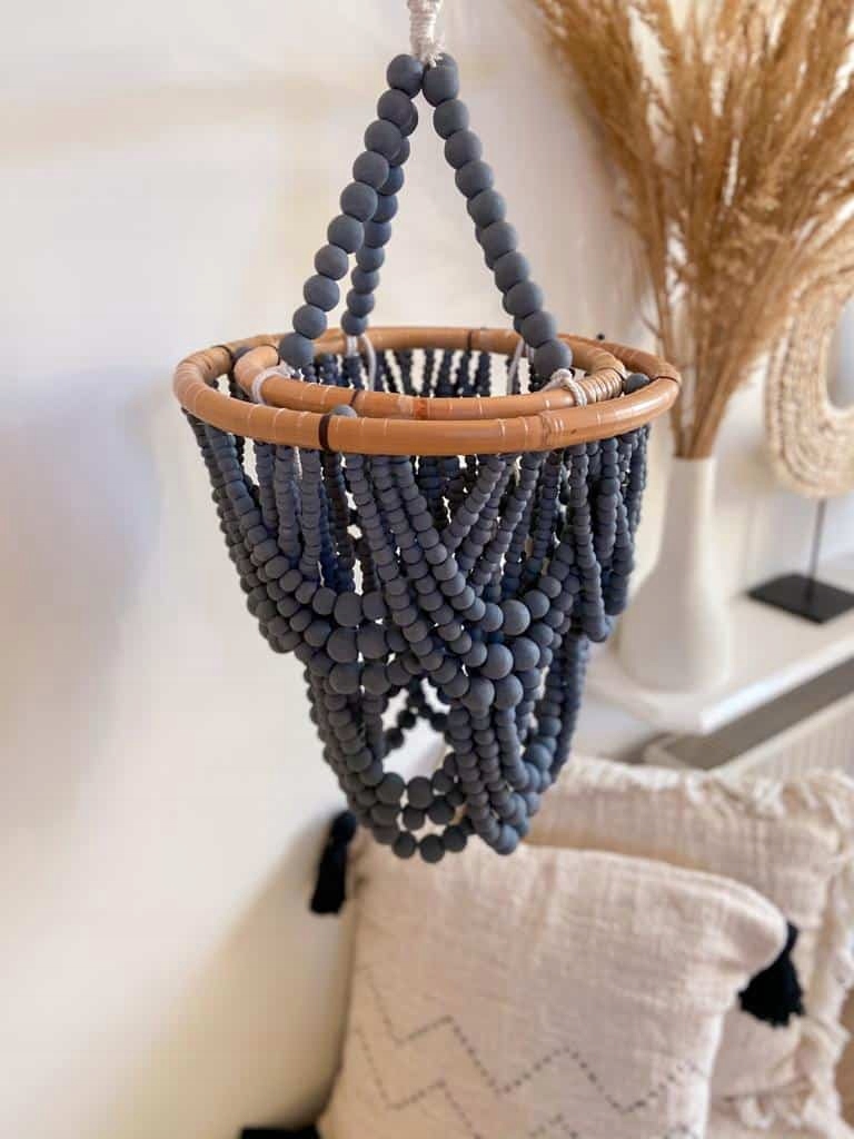 Boho luster z drevených korálikov Stropná lampa Závesné lampy Grafit M