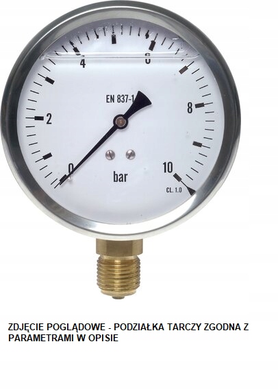 Vertikální glycerinový manometr 0 až 25 bar D 100 mm G 1/2'' nerezová ocel